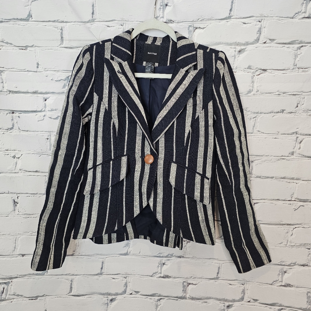Smythe Navy Linen Stripe Blazer
